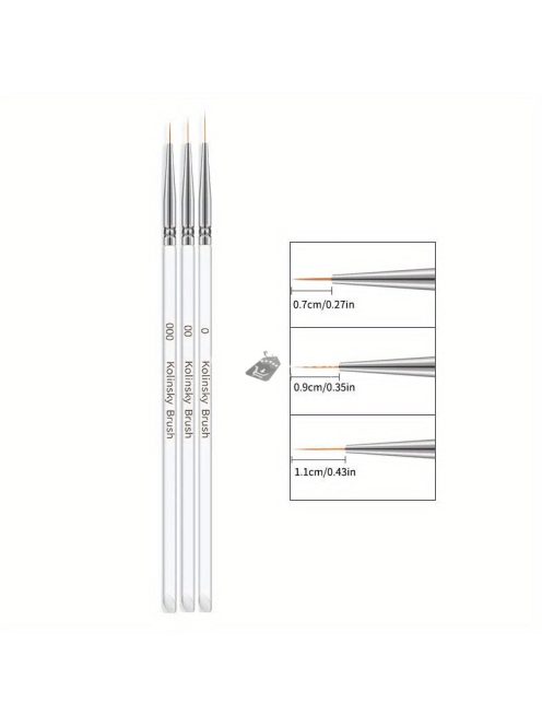 Körömfestő Csíkecset Készlet - 3 db Finom és Vékony Vonalú Precíziós Gél Köröm Ecsetek, Illatmentes Körömdíszítő Eszközök, Átlátszó 3 Darabos Készlet