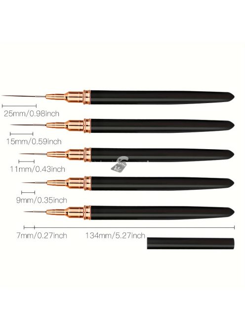 Professzionális 5 darabos Köröm Művészeti Ecsetkészlet - Finom Szegélyező, Részletező Csík, Virágmintás & UV Gél Lakk Eszközök Formaldehidmentes Manikűrhöz és Pedikűrhöz