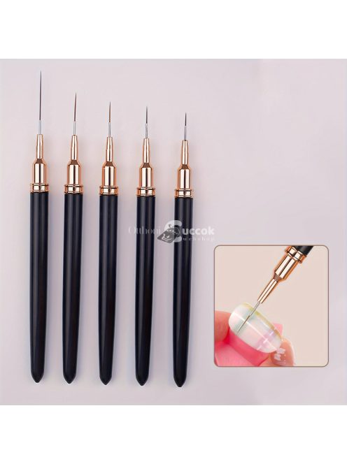 Professzionális 5 darabos Köröm Művészeti Ecsetkészlet - Finom Szegélyező, Részletező Csík, Virágmintás & UV Gél Lakk Eszközök Formaldehidmentes Manikűrhöz és Pedikűrhöz