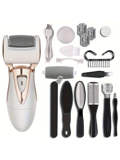 Újratölthető elektromos lábreszelő és bőrkeményedés eltávolító készlet pedikűrhöz