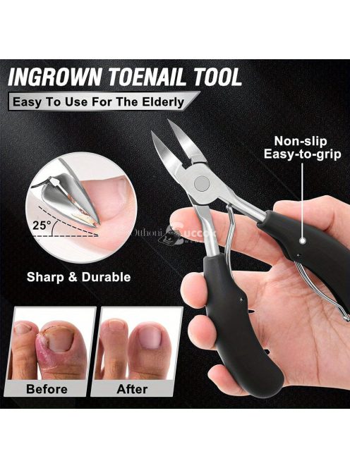 6 darabos körömcsipesz és pedikűr készlet ívelt pengékkel, benőtt körömreszelővel és szögletes vágókkal - Szagmentes manikűr eszközök minden körömtípushoz