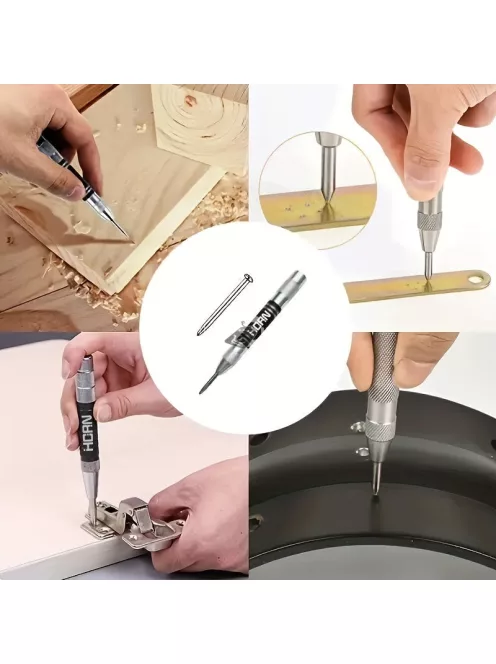 1 db szuper erős, ötvözet, volfrámacél hegyű automata centrális lyukasztó – állítható rugós fém fúrószerszám famegmunkáláshoz és precíz jelöléshez