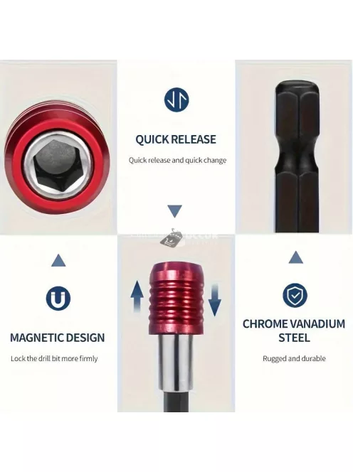 Extra Hosszú Mágneses Hatlapú Fúrószár Tartó - Gyorskioldás, Precíziós Fúrási Kiegészítővel