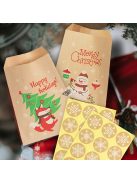 24 db Retro karácsonyi ajándék papírzacskó szett matricákkal, Mikulás, Hóember és Róka mintákkal, színes kivitelben