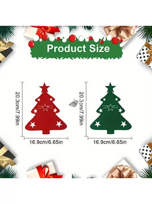 10 darab Nemez Evőeszköz Tartó Karácsonyfához, Piros és Zöld Karácsonyi Filc Evőeszköz Táska Ünnepi Vacsorapartik Dekorációhoz - Zöld