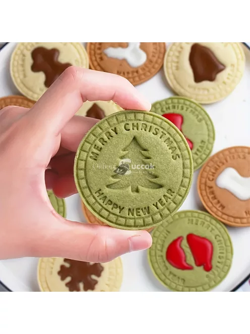 9 darabos karácsonyi 3D dombornyomó süteményvágó készlet - rajzfilm préselhető kekszformák DIY sütibélyegzők konyhai kiegészítők péksüteményekhez