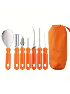   7 részes rozsdamentes acél tökfaragó késkészlet tároló táskával - Ideális Halloweeni tök dekorációhoz és faragáshoz