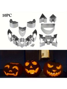   10 darabos Sinzaz Halloween tökfaragó rozsdamentes acél formakészlet - Tökéletes DIY sütéshez és díszítéshez, különböző tök méretekhez alkalmazkodik