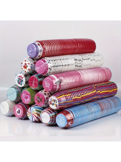 100 db-os Olajálló Élelmiszerbiztonságos Cupcake és Muffin Papír Sütőformák Vegyes Mintákkal Konyhai Használatra