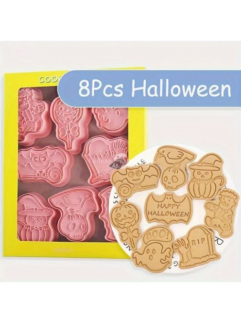 8 db-os Halloween süti kiszúró készlet, tartós műanyag kekszformák sütéshez és dekoráláshoz