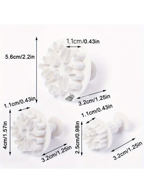 3 részes hópehely alakú rugós kekszvágó készlet, műanyag karácsonyi témájú sütiformák ünnepi süteményekhez 3 db - durva hópehely
