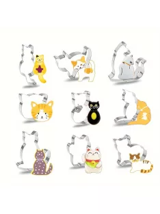   9 darabos cica alakú süti és keksz szaggató készlet, tészta formázó eszközök