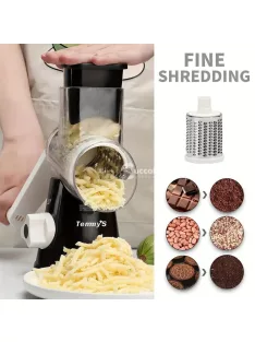   Konyhai Mandoline Sajtreszelő és Zöldségszeletelő 7,62 cm-es Cserélhető Pengékkel, Könnyen Tisztítható Rotációs Reszelő Gyümölcsök, Burgonya, Sárgarépa és Dió Darálásához