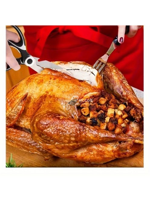 Multifunkcionális rozsdamentes acél konyhai olló - Baromfi olló dió- és üvegnyitóval - Alapvető ételkészítő eszköz csirke, kacsa és hal előkészítéséhez