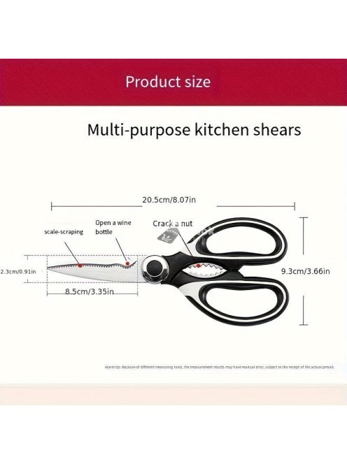 Multifunkcionális rozsdamentes acél konyhai olló - Baromfi olló dió- és üvegnyitóval - Alapvető ételkészítő eszköz csirke, kacsa és hal előkészítéséhez