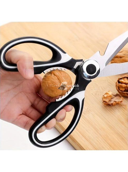 Multifunkcionális rozsdamentes acél konyhai olló - Baromfi olló dió- és üvegnyitóval - Alapvető ételkészítő eszköz csirke, kacsa és hal előkészítéséhez