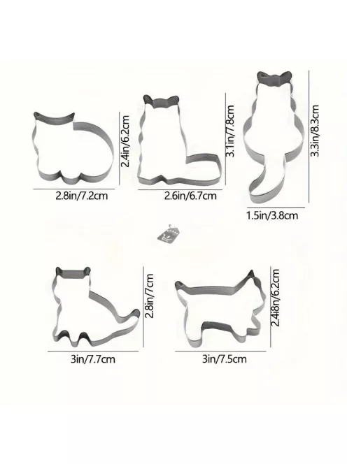 5db Rozsdamentes Acél Kitten Sütivágók Készlet - Aranyos Kawaii Macska Keksz Formák Pogácsaszaggató Sütőeszközök Konyhai Kiegészítők