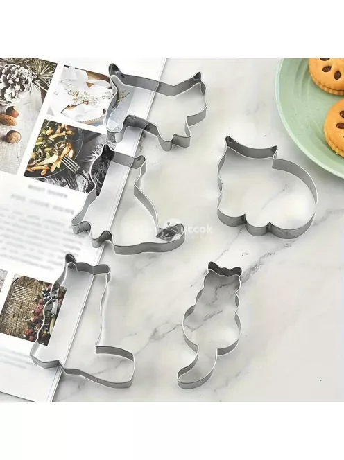 5db Rozsdamentes Acél Kitten Sütivágók Készlet - Aranyos Kawaii Macska Keksz Formák Pogácsaszaggató Sütőeszközök Konyhai Kiegészítők