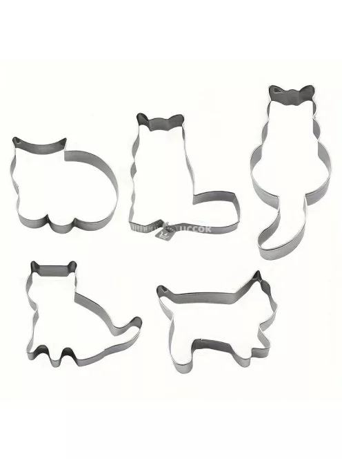 5db Rozsdamentes Acél Kitten Sütivágók Készlet - Aranyos Kawaii Macska Keksz Formák Pogácsaszaggató Sütőeszközök Konyhai Kiegészítők