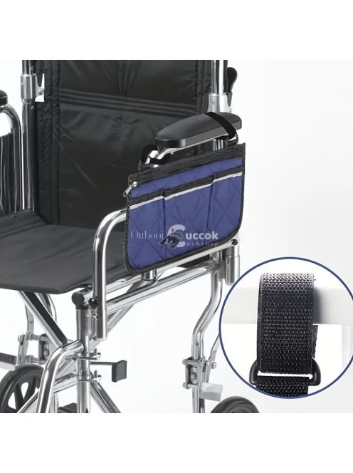 Kerekesszékes tároló táska cipzárral és állítható hevederekkel, Fekete színű, praktikus kiegészítő kerekesszékhez