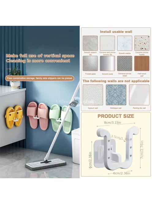 Falra szerelhető fehér papucstartó tároló, három rekesszel