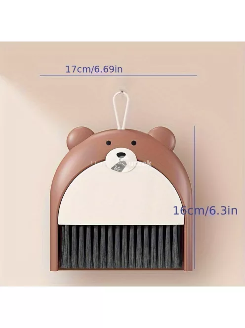 Aranyos Medve Mini Seprű és Szemeteslapát Készlet Barna - Gyerekeknek Ideális Takarító Eszközök