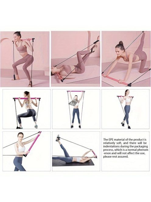 Pilates Rúd Szalaggal - Rózsaszín, Otthoni Edzéshez és Jógához