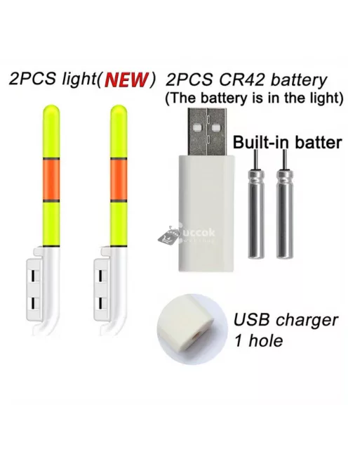 Elektronikus horgászbot világító úszóbot-lámpa, lítium akkumulátoros LED világítás, 2 zöld fény, 1 lyukú kivitel