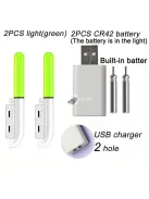 Elektronikus horgászbot világító úszóbot-lámpa, lítium akkumulátoros LED világítás, 2 zöld fény, 1 lyukú kivitel