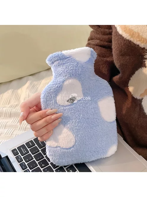 Kényelmes Plüss Melegítő Párna Kék Szív Alakú - 1000ml Kapacitású