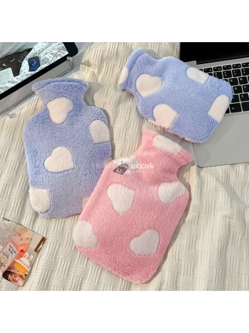 Kényelmes Plüss Melegítő Párna Kék Szív Alakú - 1000ml Kapacitású