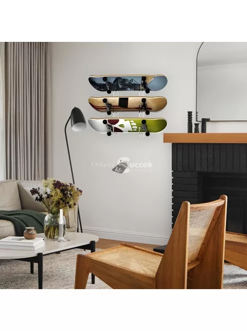 Akril falra szerelhető gördeszka és snowboard kihelyező állvány – vízszintes tartó rendszer