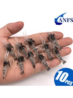   10db Sötétben világító szilikon garnélarák horgászcsali horoggal éjszakai horgászathoz