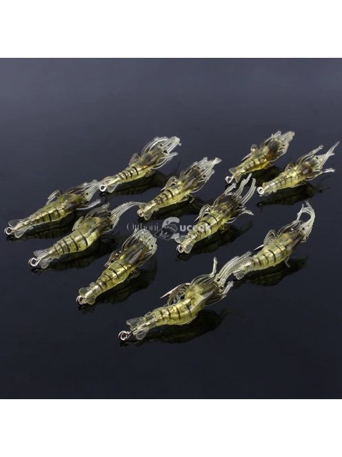 10db Sötétben világító szilikon garnélarák horgászcsali horoggal éjszakai horgászathoz