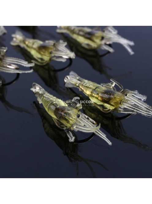 10db Sötétben világító szilikon garnélarák horgászcsali horoggal éjszakai horgászathoz