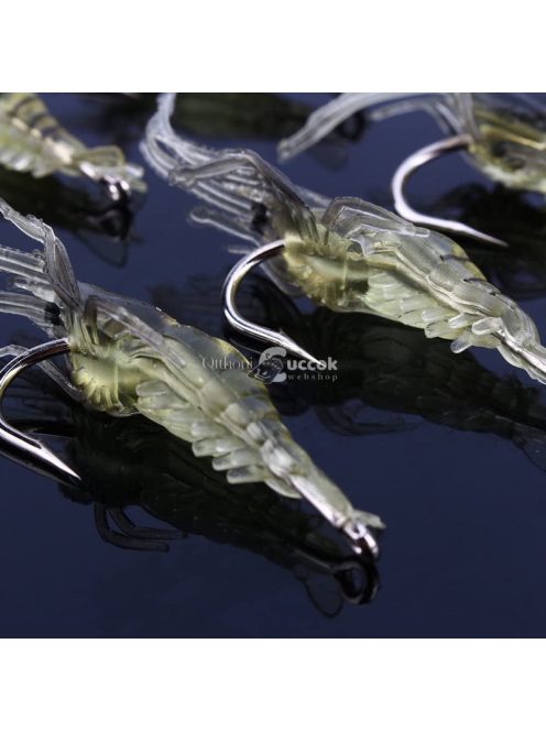 10db Sötétben világító szilikon garnélarák horgászcsali horoggal éjszakai horgászathoz