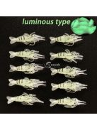 10db Sötétben világító szilikon garnélarák horgászcsali horoggal éjszakai horgászathoz