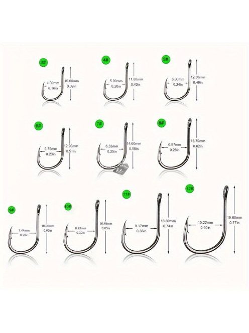 100db Vegyes Méretű Horgász Horog Készlet - Többféle Halászati Igényhez
