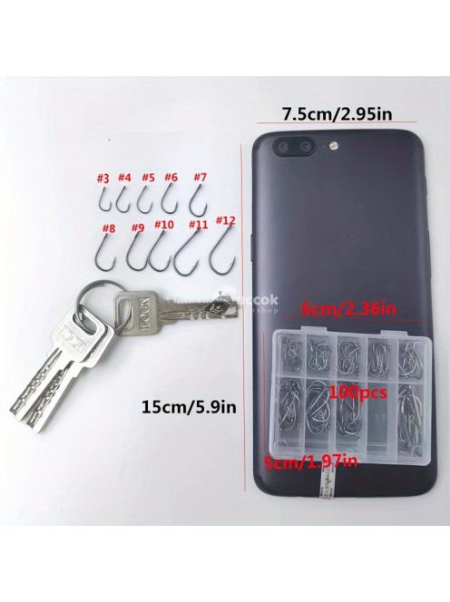 100db Vegyes Méretű Horgász Horog Készlet - Többféle Halászati Igényhez