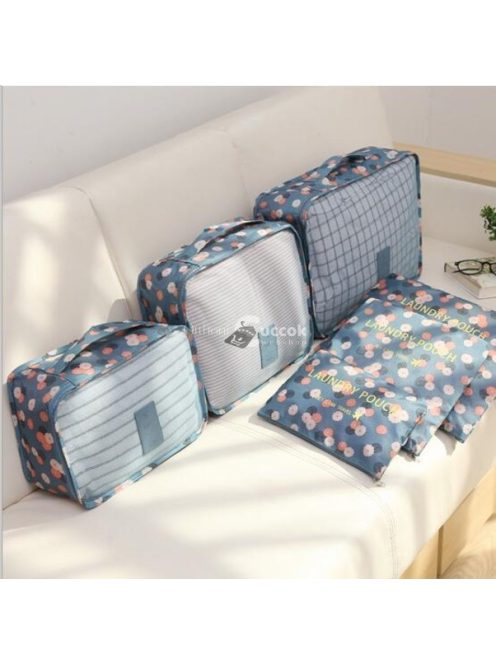 Bőrönd rendszerező szett, 6 db-os, kék színű utazási bőröndrendező készlet