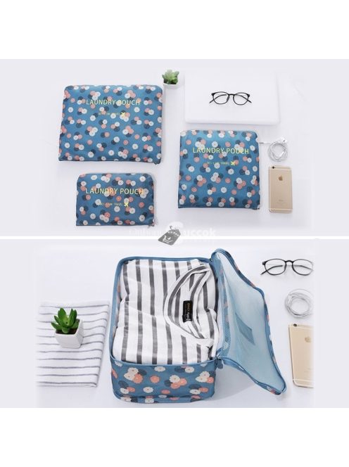 Bőrönd rendszerező szett, 6 db-os, kék színű utazási bőröndrendező készlet