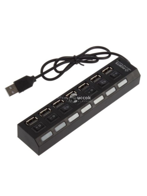7 portos kapcsolható USB hub - Fekete, több eszköz egyidejű csatlakoztatásához