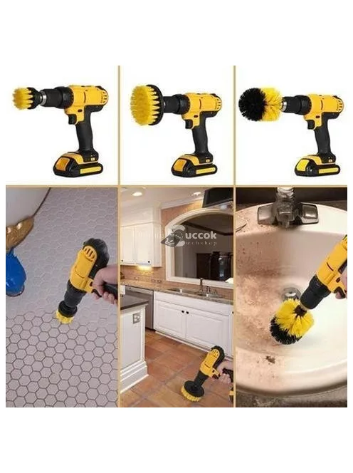 Fúrógéphez csatlakoztatható súrolókefe szett háztartási és ipari tisztításhoz