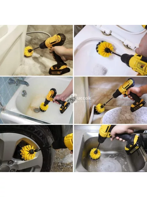 Fúrógéphez csatlakoztatható súrolókefe szett háztartási és ipari tisztításhoz