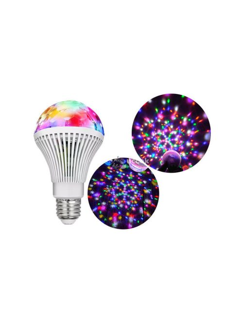 Színes LED izzó forgó E27 diszkógömb party világításra