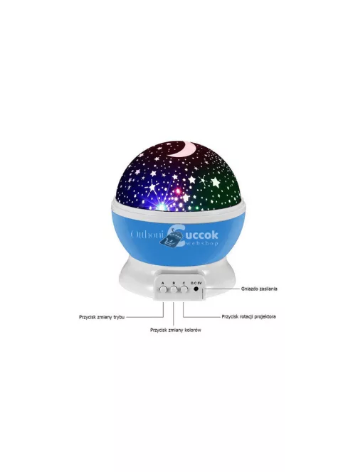 Forgatható csillagos éjszakai fényforrás gyerekszobába és hálószobába dekoratív világítótestként