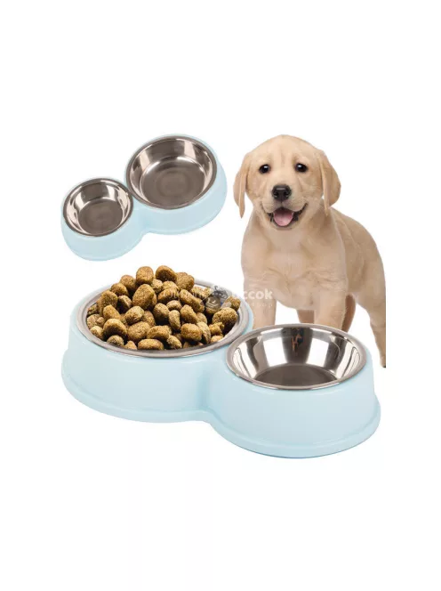 Két tál kutyáknak és macskáknak, rozsdamentes acélból, étel és víz számára, nagy és kis állatoknak, praktikus és tartós kialakítással.