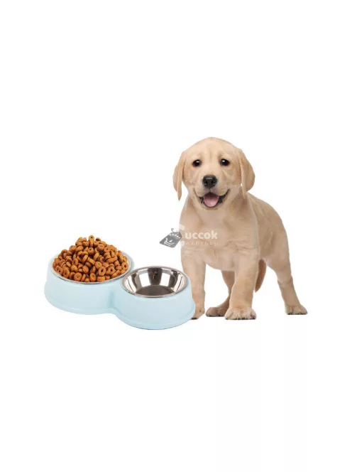 Két tál kutyáknak és macskáknak, rozsdamentes acélból, étel és víz számára, nagy és kis állatoknak, praktikus és tartós kialakítással.