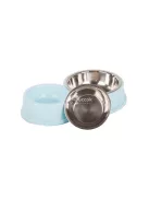 Két tál kutyáknak és macskáknak, rozsdamentes acélból, étel és víz számára, nagy és kis állatoknak, praktikus és tartós kialakítással.