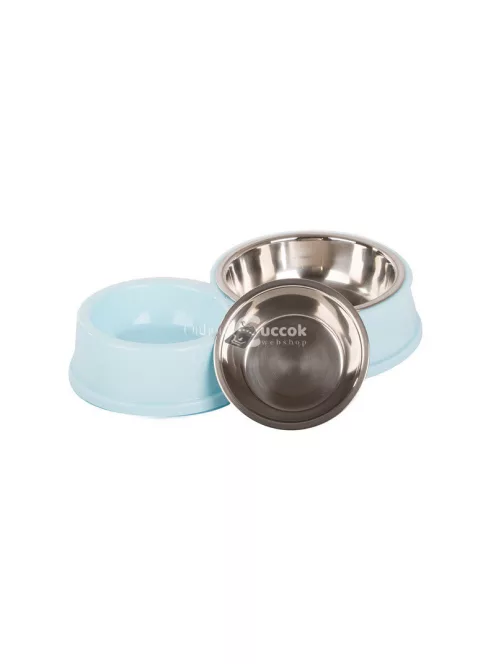 Két tál kutyáknak és macskáknak, rozsdamentes acélból, étel és víz számára, nagy és kis állatoknak, praktikus és tartós kialakítással.